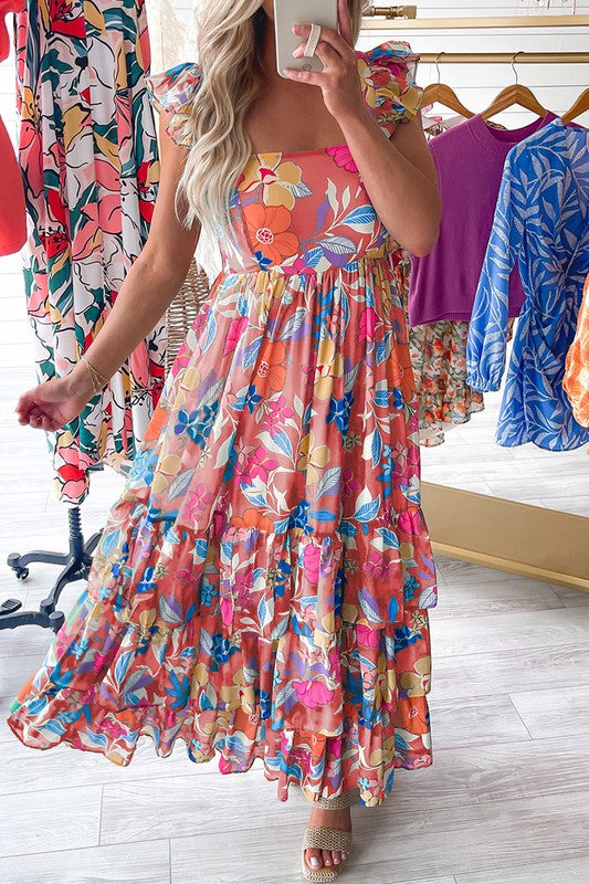 Women Print Sleeveless Ruffle Tiered Maxi Dress