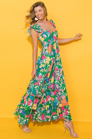 Women Print Sleeveless Ruffle Tiered Maxi Dress