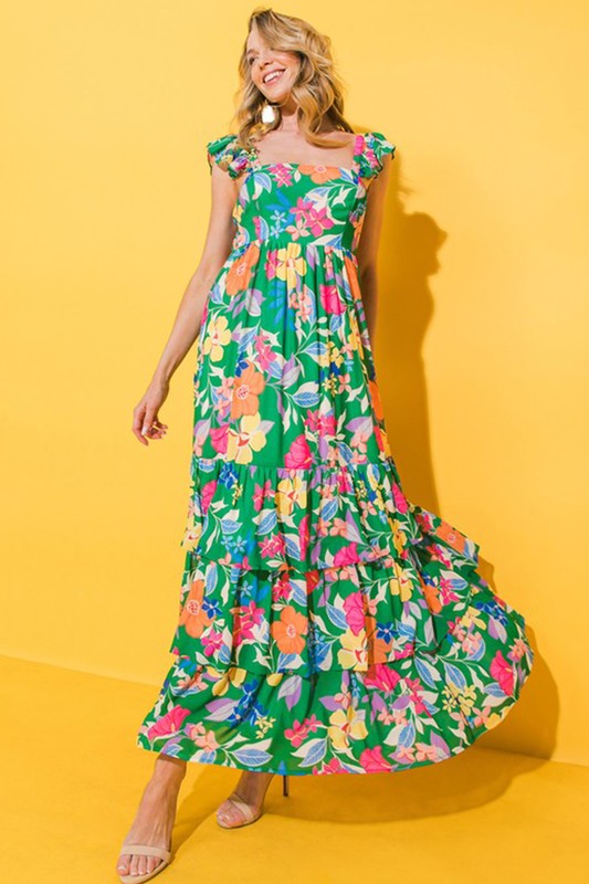 Women Print Sleeveless Ruffle Tiered Maxi Dress