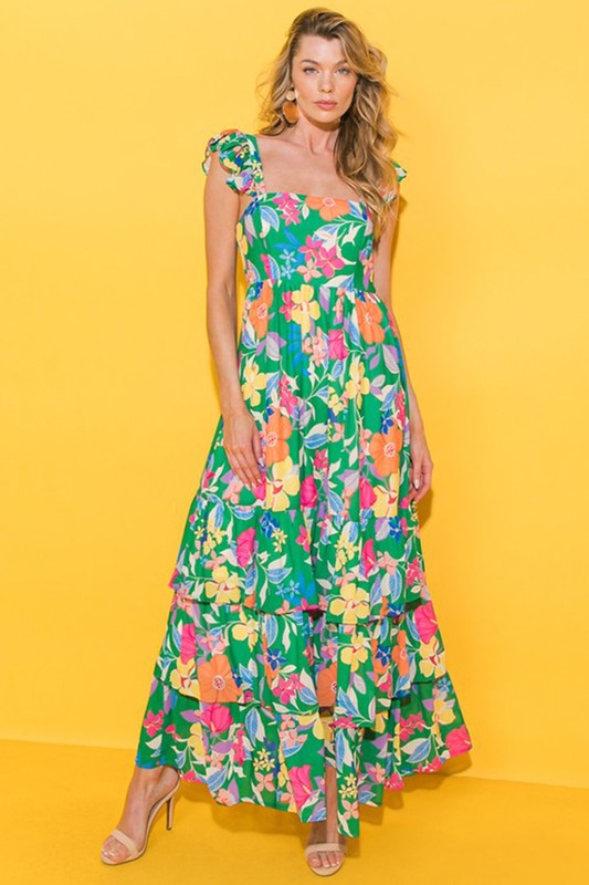 Women Print Sleeveless Ruffle Tiered Maxi Dress