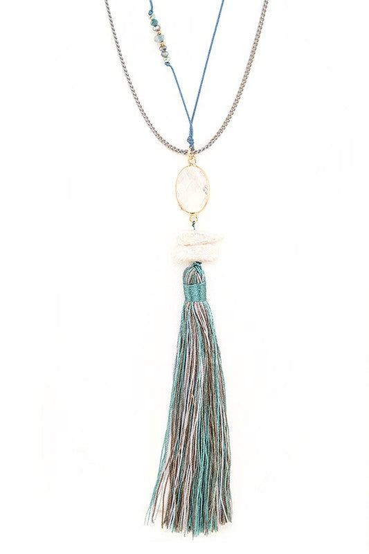 Crystal & Pearl Tassel Necklace