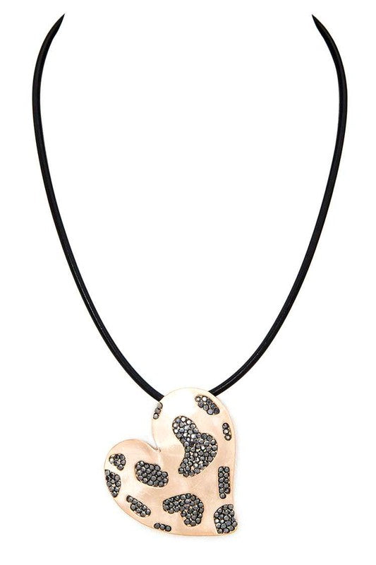 Crystal Pave Heart Pendant Cording Necklace