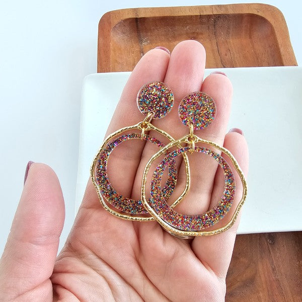 Georgia Earrings - Rainbow Glitter