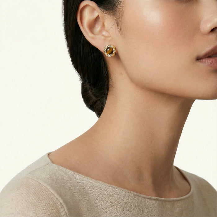Golden Empress Tiger's Eye Studs - The GlamBox Jewels Boutique
