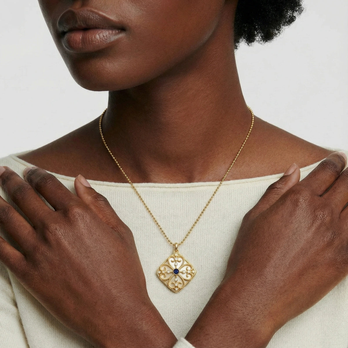 Gold Celestial Wisdom Pendant necklace featuring a moon and star design, from The Glambox Jewels Boutique.