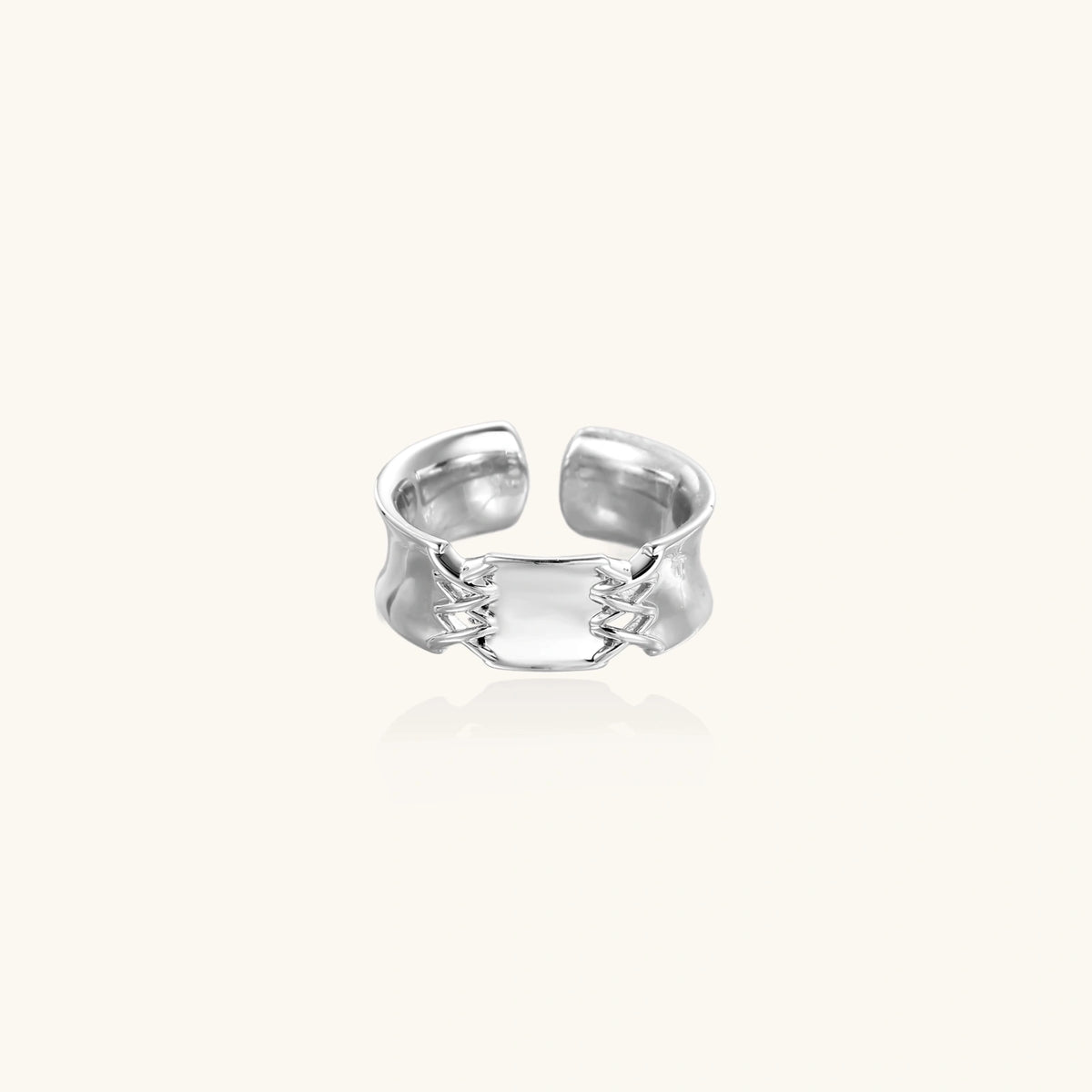 Silver Chain Bridge Cuff Ring from The Glambox Jewels Boutique featuring a contemporary chain link design on a sleek ring band.