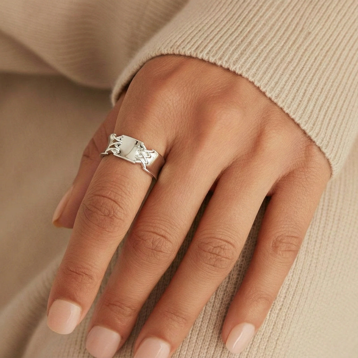 Gold Chain Bridge Cuff Ring from The Glambox Jewels Boutique featuring a bold chain-link design on a sleek ring.