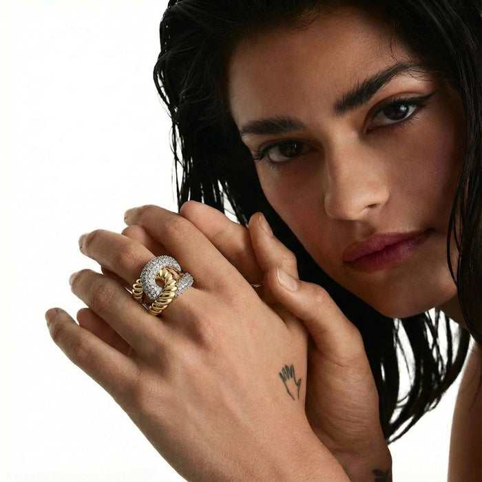 Chain Link Statement Ring from The Glambox Jewels Boutique featuring a bold, interconnected chain link design in silver tone.