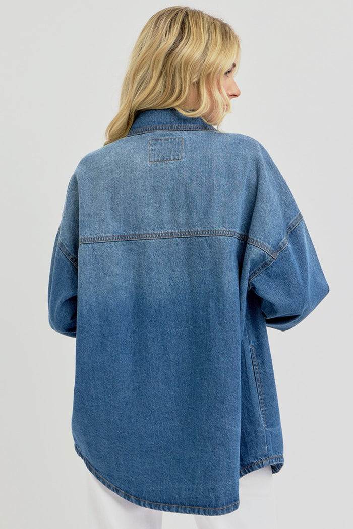 RISEN Snap Down Long Sleeve Denim Shacket