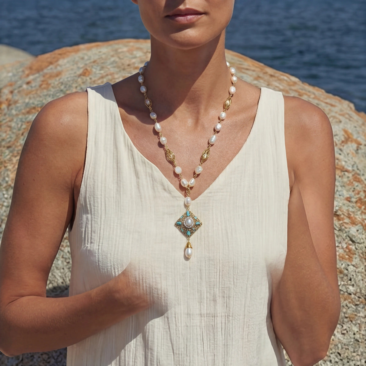 Celestial Pearl Drop Necklace