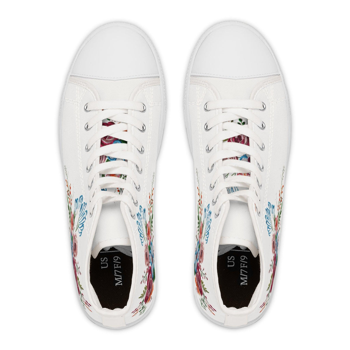 Womens White High Top Sneakers with Vibrant Wildflower Design