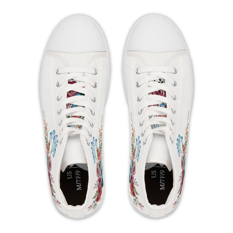 Womens White High Top Sneakers with Vibrant Wildflower Design