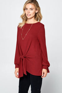 Super Lady Round Neck Knot Front Hacci Blouse