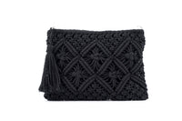 Aili's Corner macrame tassel clutch handbag with intricate woven design and decorative tassels, stylish accessory for casual outings.