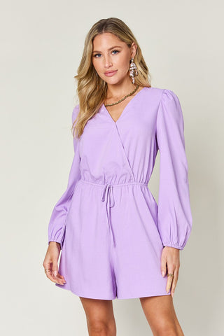 Double Take Drawstring Long Sleeve Romper