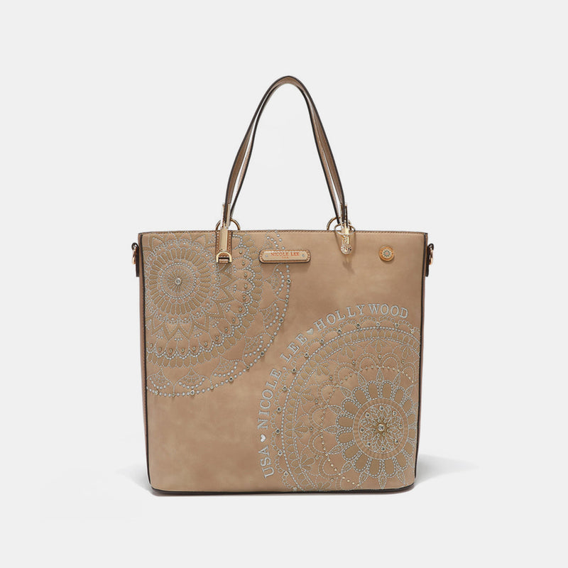 Nicole Lee USA Metallic Stitching Embroidery Inlaid Rhinestone Tote Bag