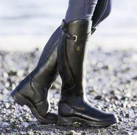 Vintage Ride Leather Boots - Stylish Retro Riding Boots for Trendy Women