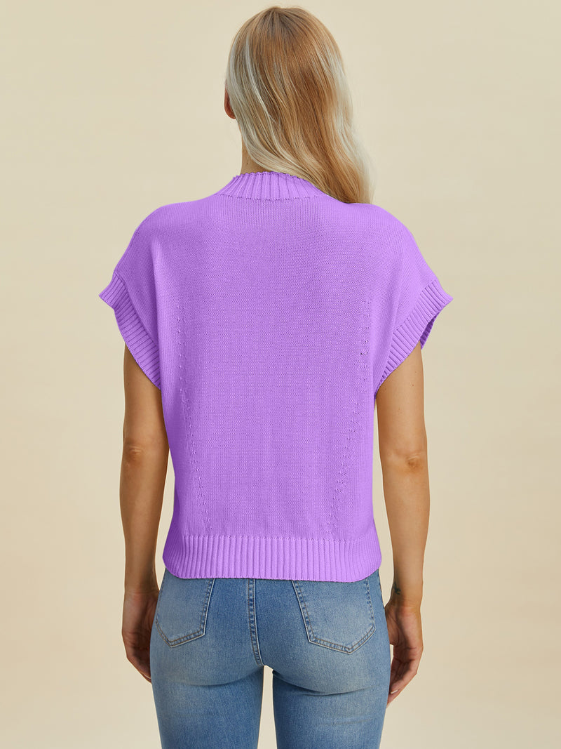 Double Take Mock Neck Short Sleeve Sweater