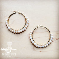 **Wire Wrapped Freshwater Pearl Beaded Hoop Earrings 221b