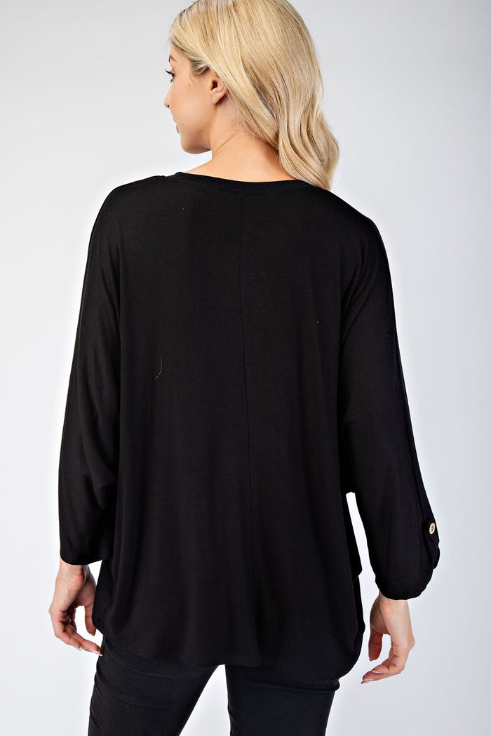 Celeste pNotched Three-Quarter Sleeve Blouse