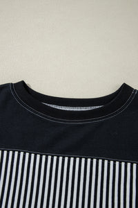 Black & White Striped Patchwork Oversized Tee