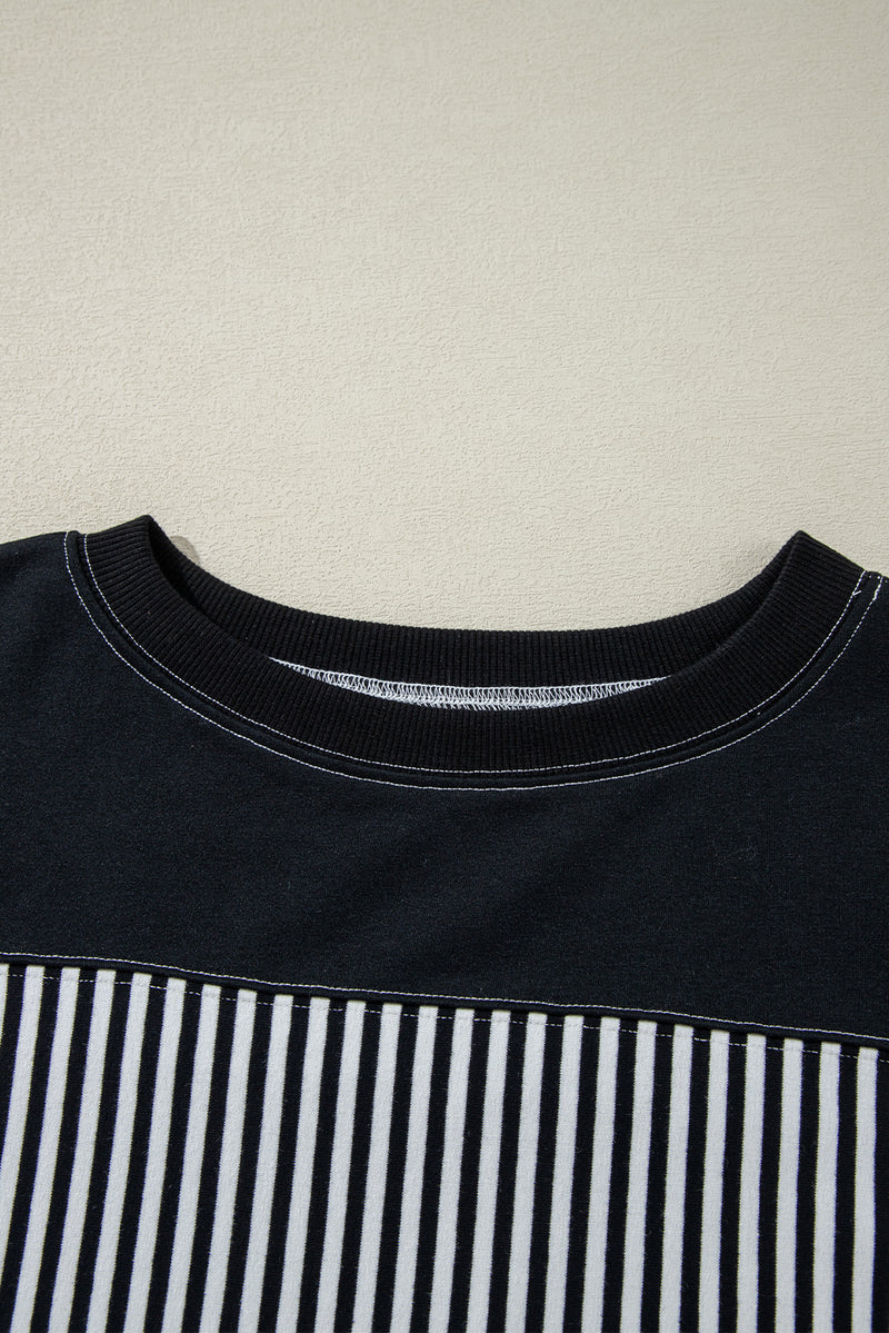 Black & White Striped Patchwork Oversized Tee