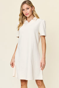 Double Take Texture Collared Neck Short Sleeve Dress