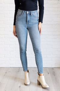 High Rise Control Top Contrast Wash Skinny Jeans