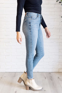 High Rise Control Top Contrast Wash Skinny Jeans