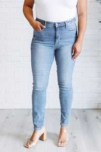 High Rise Control Top Contrast Wash Skinny Jeans