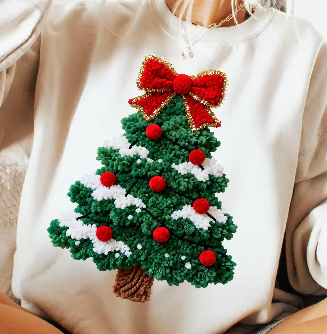 Faux Tufted Christmas Tree Graphic Tee and Sweatshirt