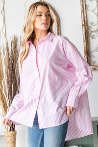 First Love Striped Button Down High-Low Hem Shirt