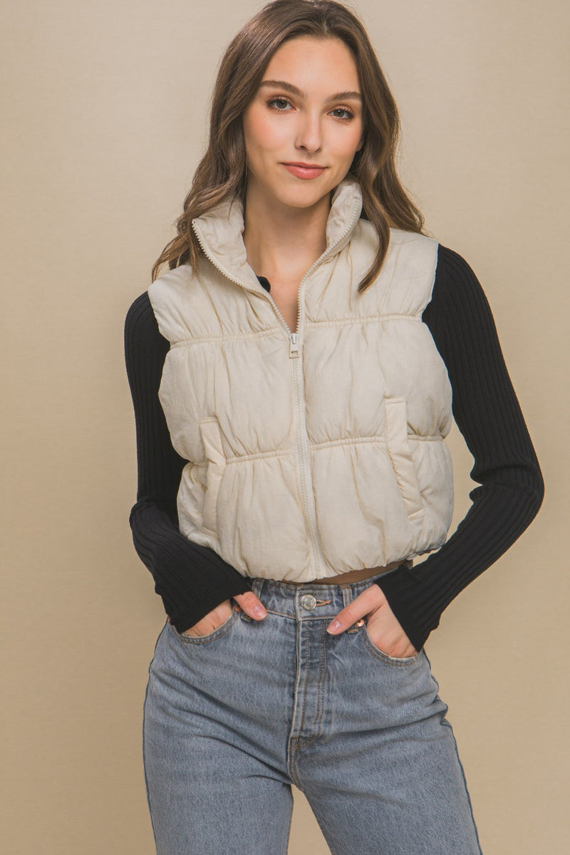 Love Tree Zip Up Turtleneck Cropped Vest Coat