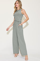 Basic Bae Ribbed Tank & Wide Leg Pants Set