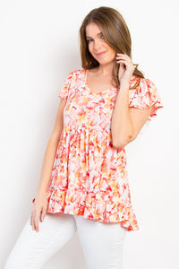 Be Staged Floral Ruffled Peplum Babydoll Top