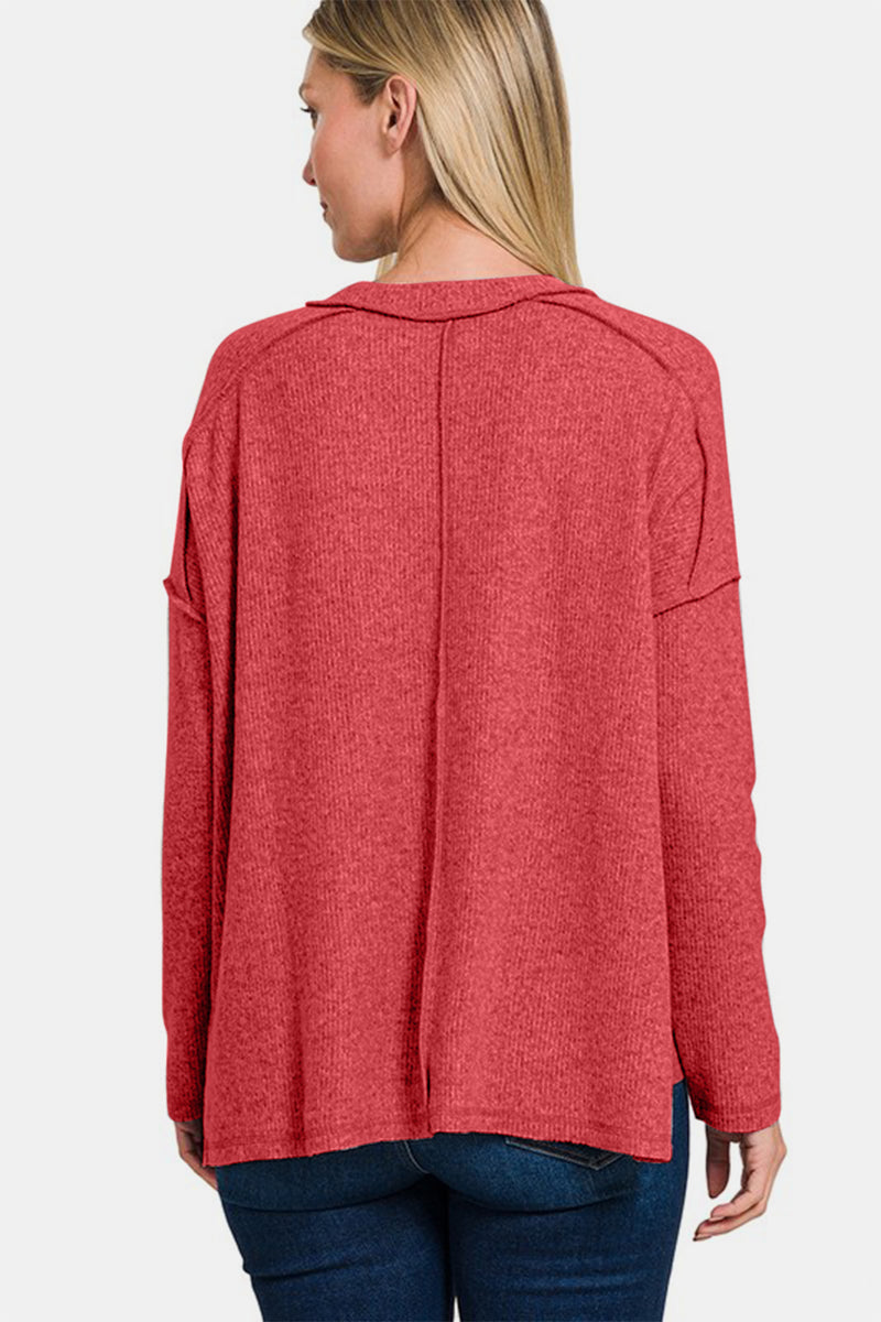 Exposed Seam Brushed Round Neck Sweater