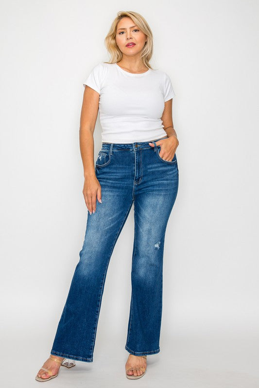 High Rise Bootcut Jeans with Pockets