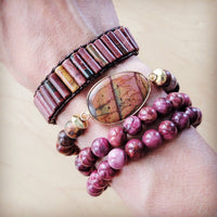 Picasso Jasper Beaded Bracelet with Center Agate Stone Accent 810z