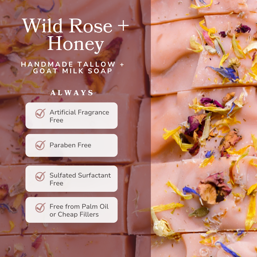Wild Rose + Honey Handmade Tallow and Goat Milk Soap Bar