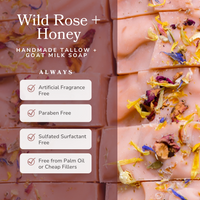 Wild Rose + Honey Handmade Tallow and Goat Milk Soap Bar