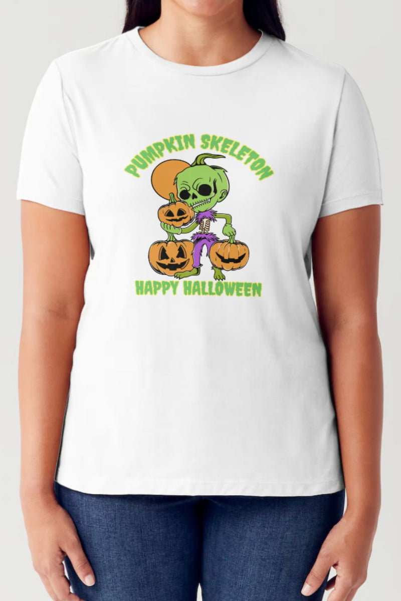 Simply Love Pumpkin Skeleton Short Sleeve Tubular T-Shirt