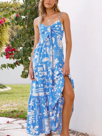 Tie-front print maxi dress from Trendsi featuring a flowing silhouette, vibrant pattern, and feminine style for summer wear.