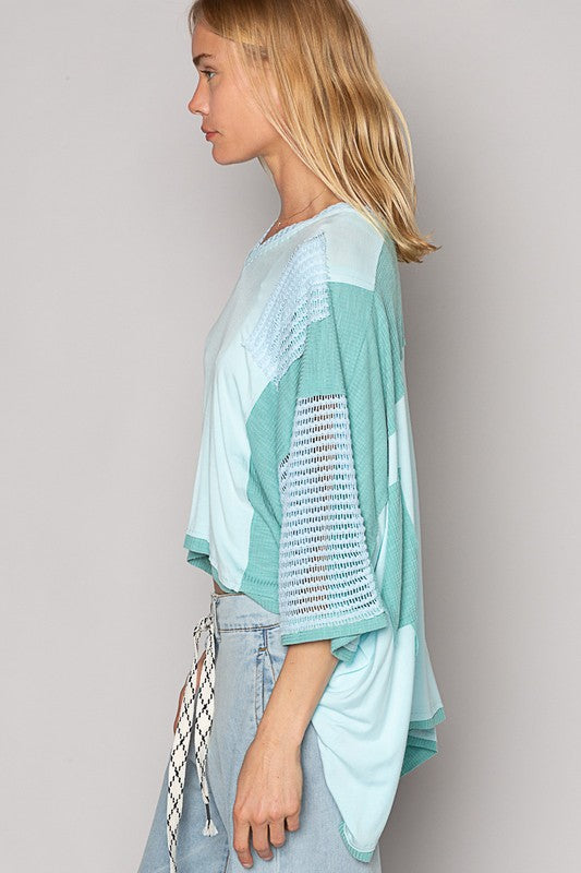 High-Low Contrast V-Neck Top