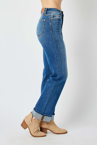 High Waist Front Seam Detail Straight Jeans