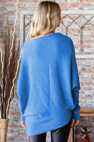 First Love Asymmetrical Hem Dolman Sleeve Sweater