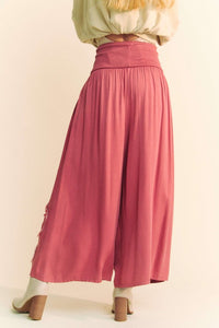 Smocked Waist Flower Patch Wide Leg Pants