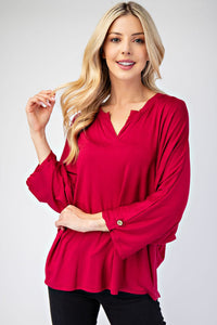 Notched Three-Quarter Sleeve Blouse