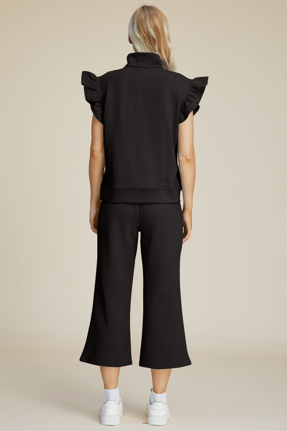 Double Take Texture Ruffle Short Sleeve Top and Wide Leg Pants Set