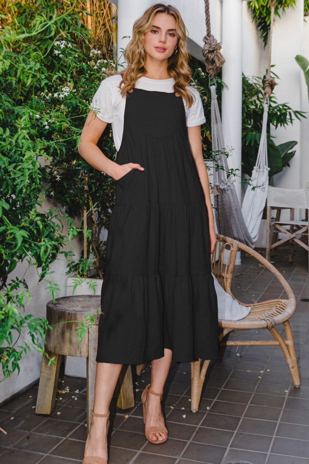 ODDI Sleeveless Tiered Midi Dress