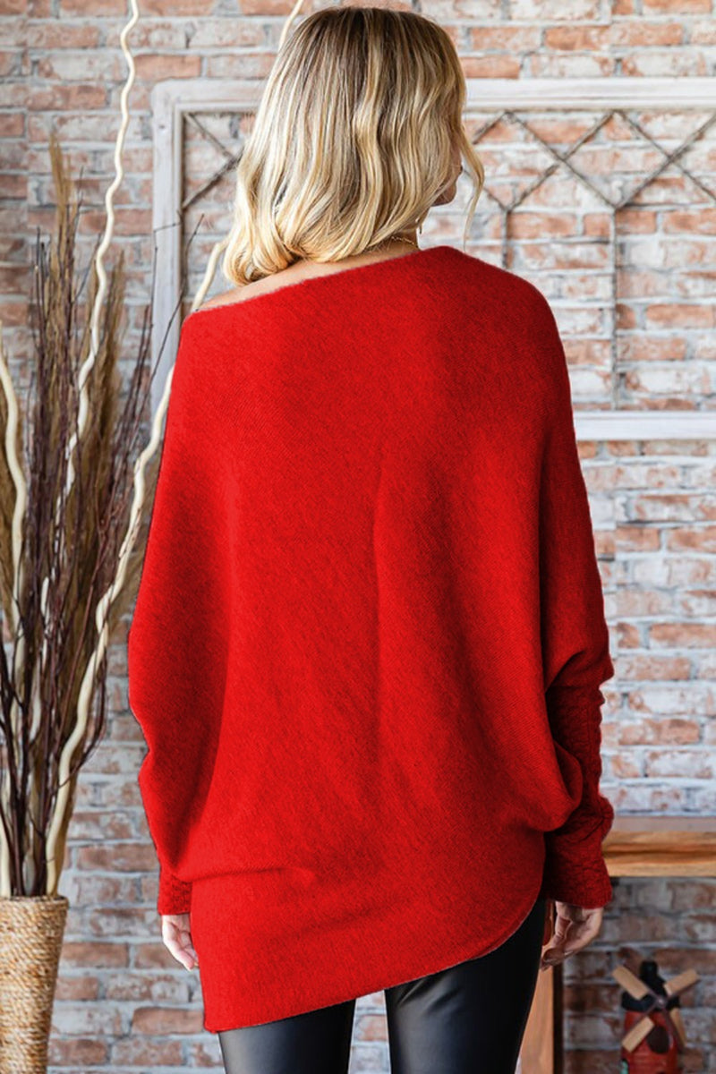 First Love Asymmetrical Hem Dolman Sleeve Sweater